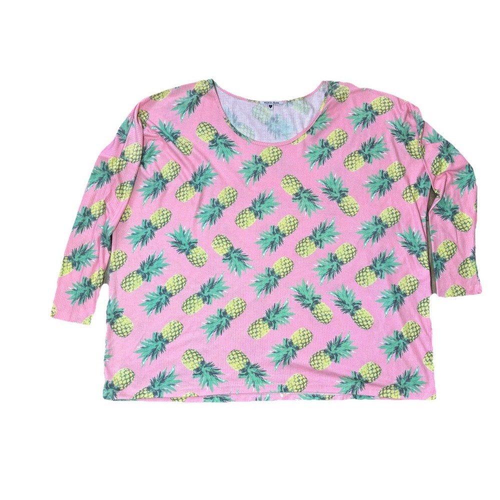 Wildfox Pink Pineapple Palace L/S Oversized Shirt Or swimsuit Coverup Size Large